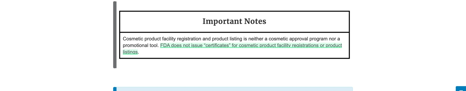 The FDA registration and listing page noting that FDA does not issue certificates for registrations or listings