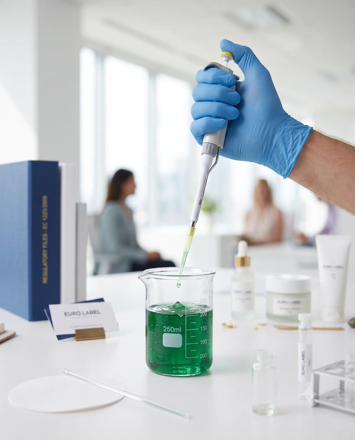 Cosmetics formulation bench, samples and ingredient list