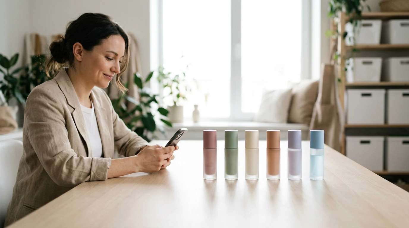 Founder reviewing product samples before getting in touch