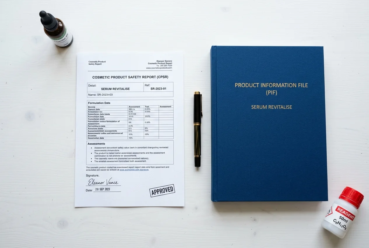 Signed CPSR and Product Information File side by side on a desk